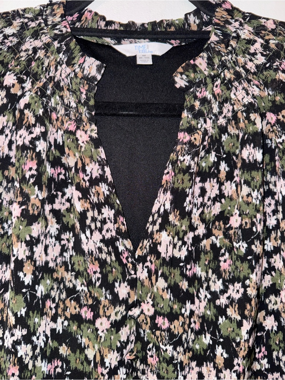 Time and Tru Black Floral Long-Sleeve Mini Dress - Picture 5 of 6